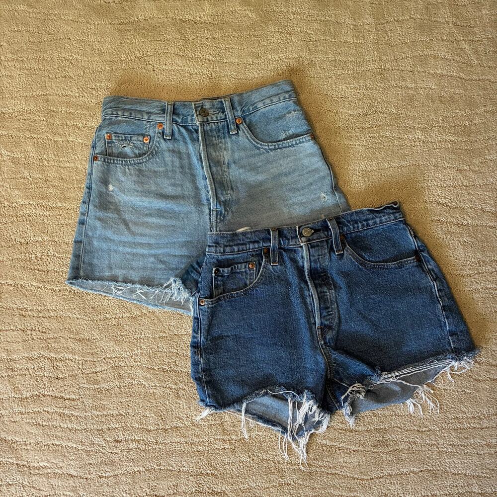 Levi's Womens 27 501 & Ribcage Button Fly Denim Shorts Bundle Distressed Grunge